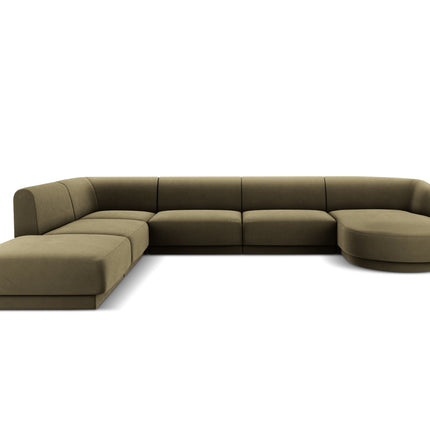 Panoramic corner sofa left velvet, Miley, 6 seats - Green