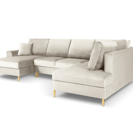 Panoramic corner sofa right velvet with box and sleeping function, Moghan, 7-seater - Light beige