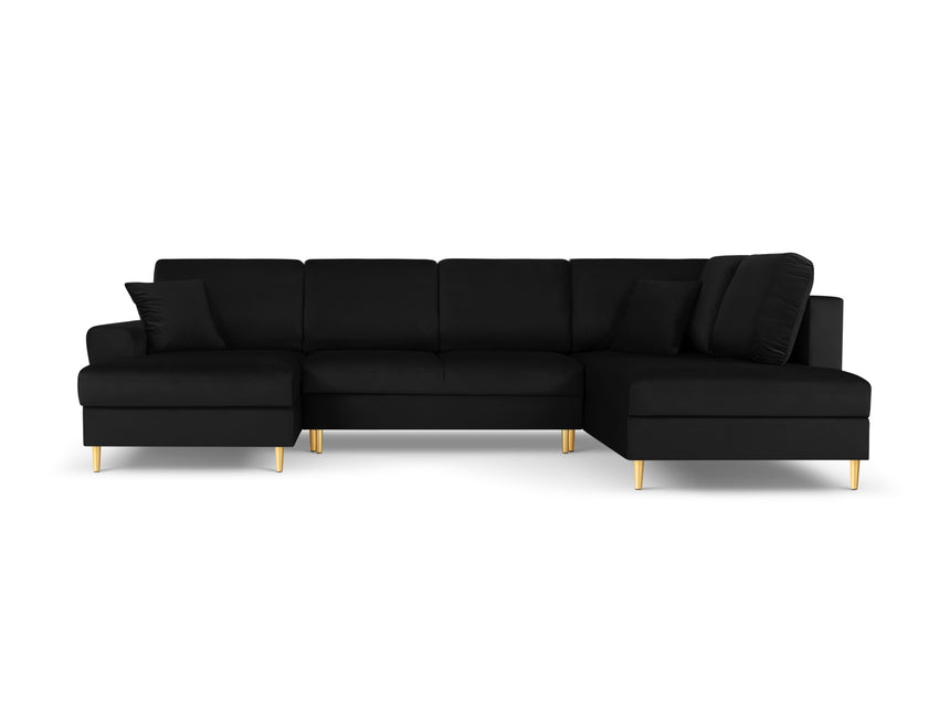 Panoramic corner sofa right velvet with box and sleeping function, Moghan, 7-seater - Black