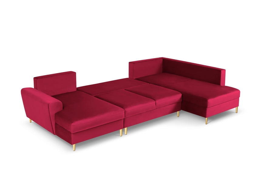 Panoramic corner sofa right velvet with box and sleeping function, Moghan, 7-seater - Red
