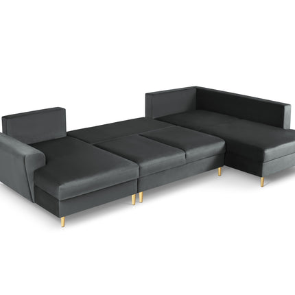 Panoramic corner sofa right velvet with box and sleeping function, Moghan, 7-seater - Dark gray