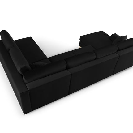 Panoramic corner sofa right velvet with box and sleeping function, Moghan, 7-seater - Black
