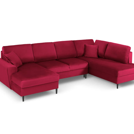 Panoramic corner sofa right velvet with box and sleeping function, Moghan, 7-seater - Red