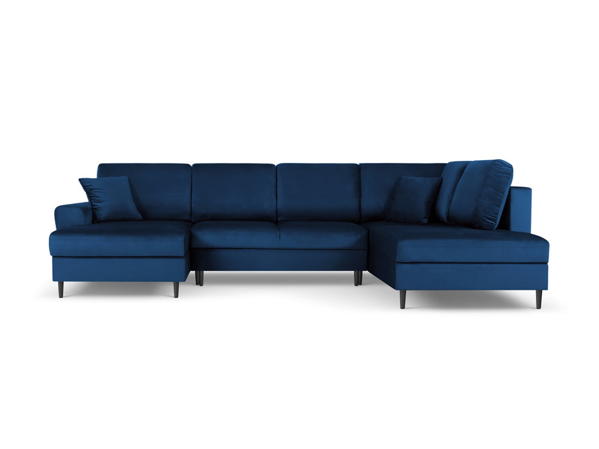 Panoramic corner sofa right velvet with box and sleeping function, Moghan, 7-seater - Royal blue