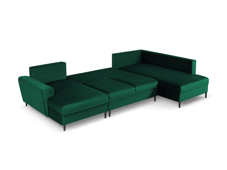 Panoramic corner sofa right velvet with box and sleeping function, Moghan, 7-seater - Bottle green