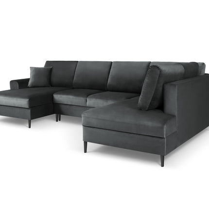 Panoramic corner sofa right velvet with box and sleeping function, Moghan, 7-seater - Dark gray