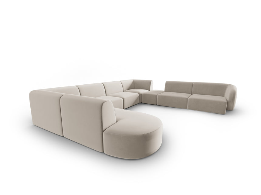 Modular panoramic corner sofa velvet, Shane, 8 seats - Beige
