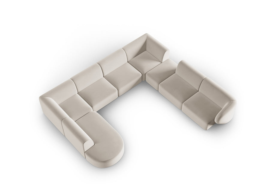 Modular panoramic corner sofa velvet, Shane, 8 seats - Beige