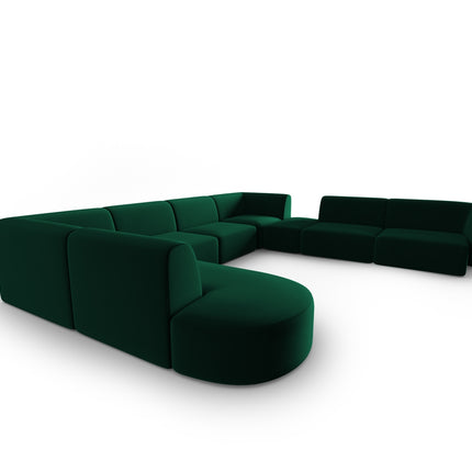Modular panoramic corner sofa velvet, Shane, 8 seats - Bottle green
