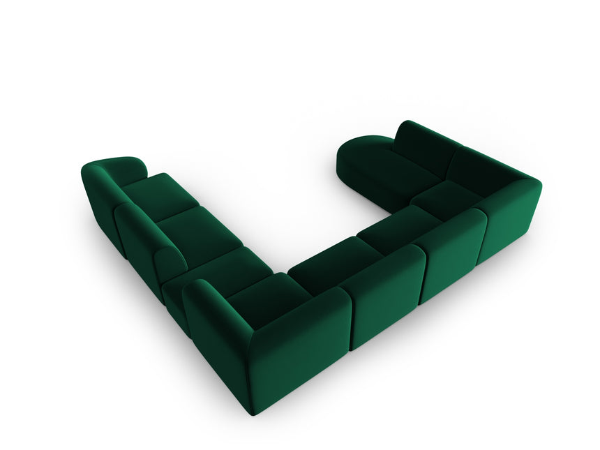 Modular panoramic corner sofa velvet, Shane, 8 seats - Bottle green