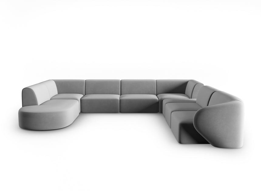 Modular panoramic corner sofa velvet, Shane, 8 seats - Gray