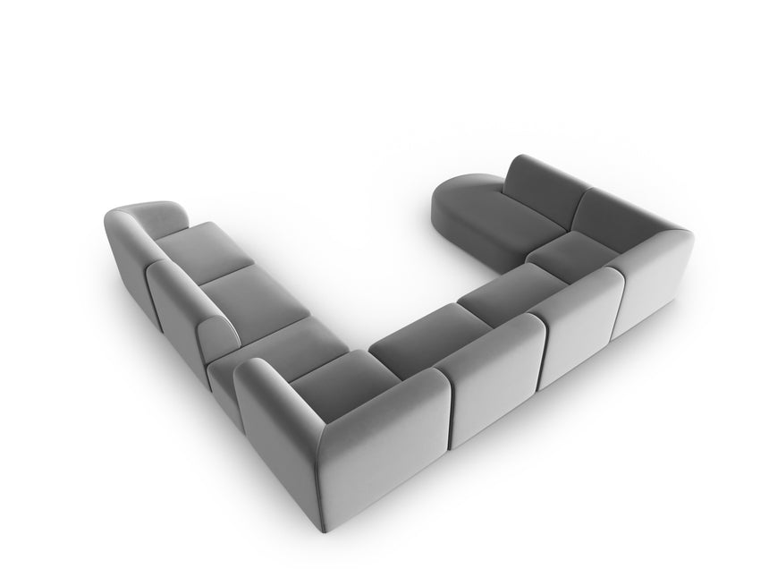 Modular panoramic corner sofa velvet, Shane, 8 seats - Gray