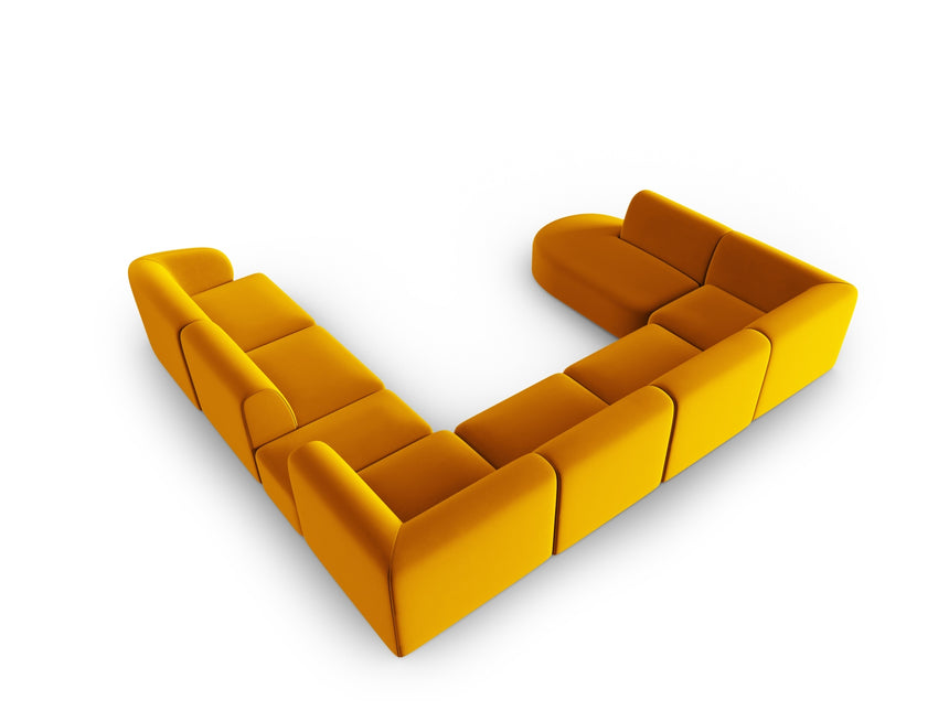 Modular panoramic corner sofa velvet, Shane, 8 seats - Yellow