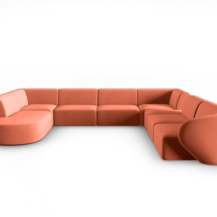 Modular panoramic corner sofa velvet, Shane, 8 seats - Coral