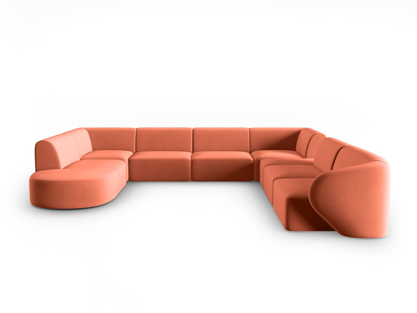 Modular panoramic corner sofa velvet, Shane, 8 seats - Coral