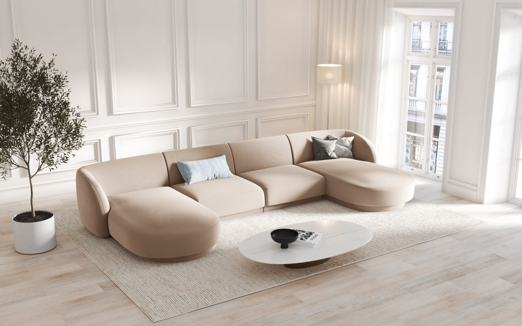 Velvet panoramic sofa, Miley, 5 seats - Beige