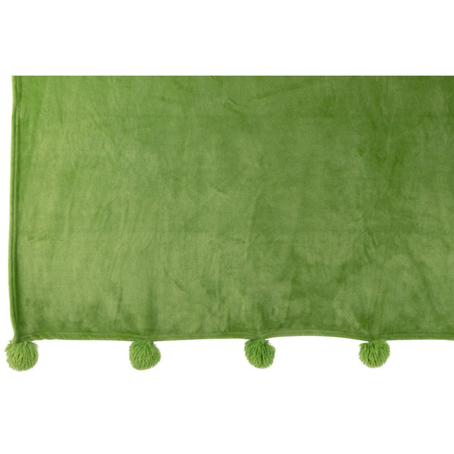 J-Line Plaid Pompon - polyester - grass green - 170 x 130 cm