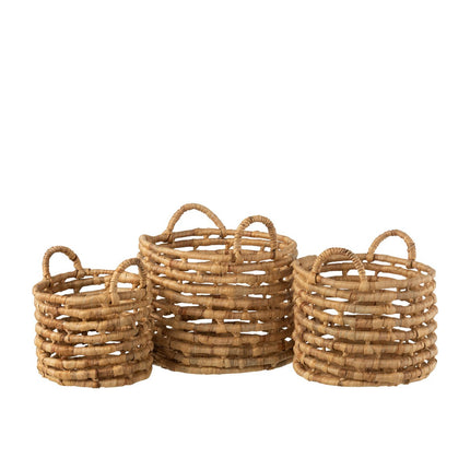J-Line set of 3 baskets Round - water hyacinth - natural