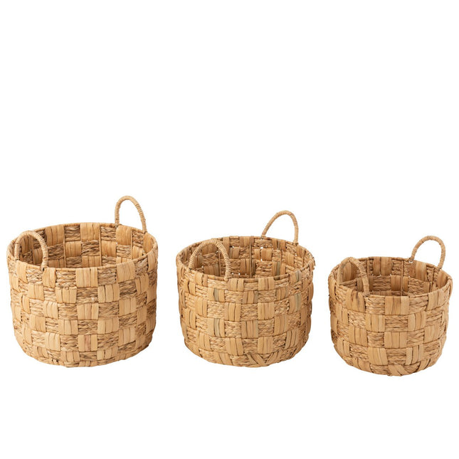 J-Line Set of 3 Baskets Round Water Hyacinth Natural