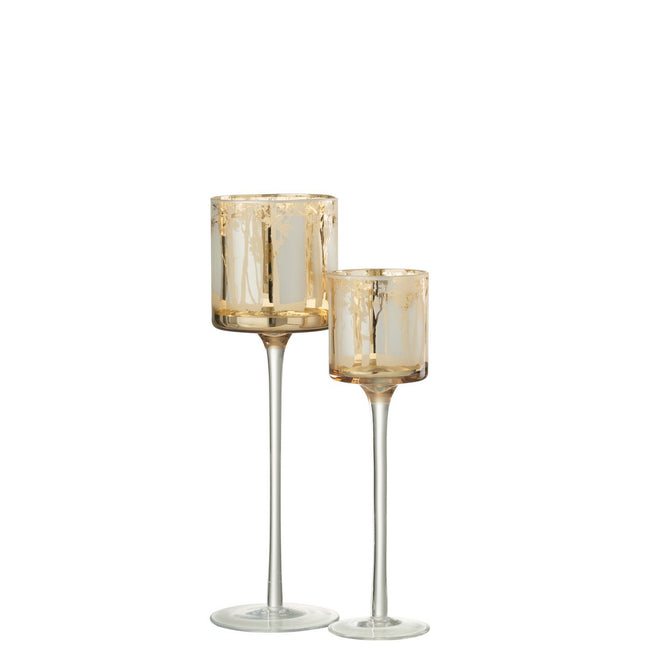J-Line tealight holder on foot Trees - glass - gold - large