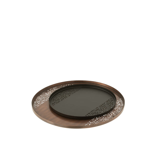 J-Line Round plateau - tray - metal - bronze/black - 2x