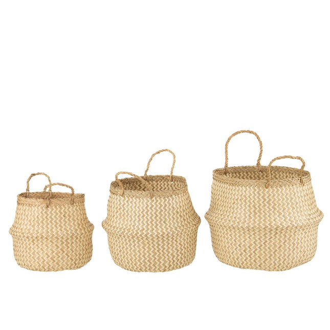J-Line Set of 3 Baskets Retractable Seagrass White
