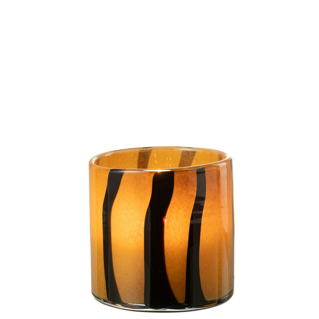 J-Line lantern Stripes Safari - glass - black/brown - medium