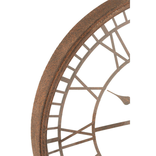 J-Line Romeinse Cijfers klok - metaal/ glas - roest - Ø 67 cm