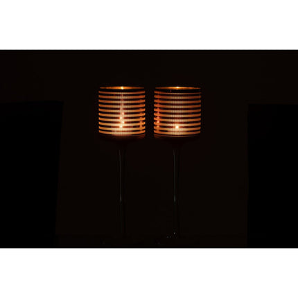 J-Line tealight holder on foot Stripes - glass - brown - large