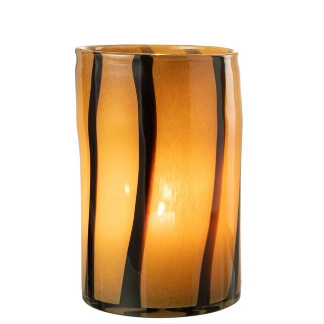 J-Line lantern Stripes Safari glass black/brown large