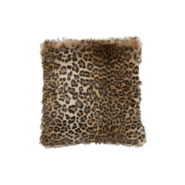 J-Line Cushion Faux Fur Leopard - faux fur - black/brown