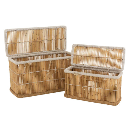 J-Line Set of 2 Baskets Rectangular Bamboo Natural/White