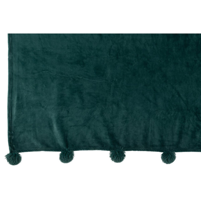 J-Line Plaid Pompom - polyester - dark green - 170 x 130 cm