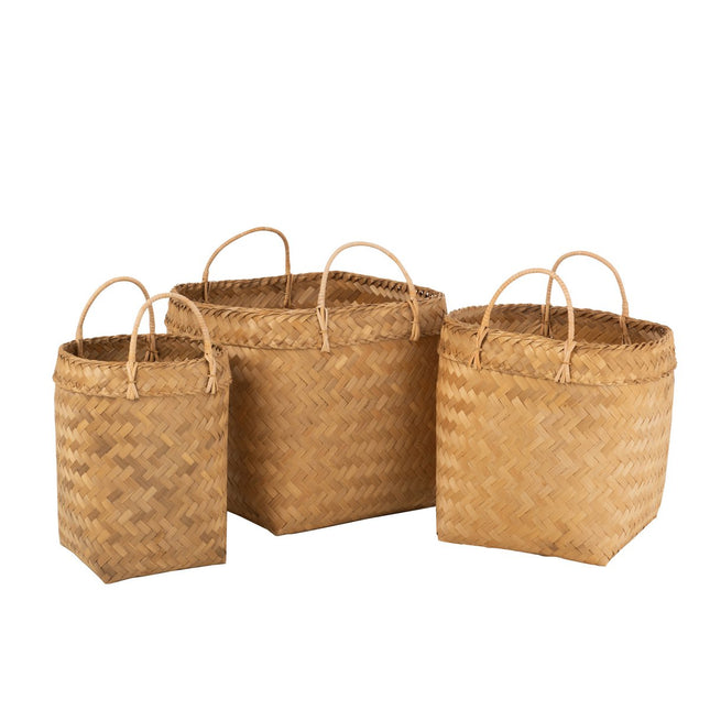J-Line set of 3 baskets Square - rattan - natural