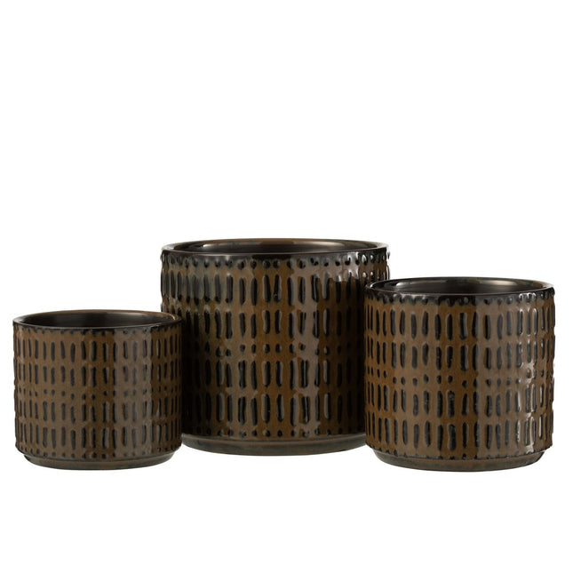 J-Line flower pot Stripe - ceramic - black/brown - large - Ø 17.00 cm