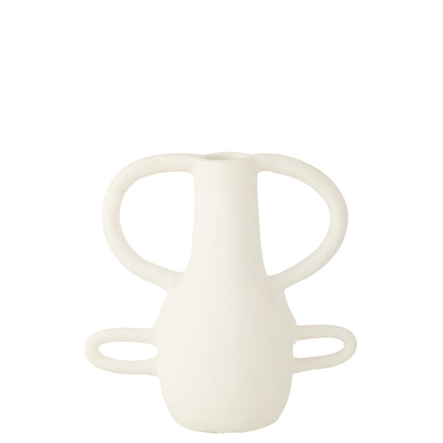 J-Line Vase With 4 Handles Terracotta White