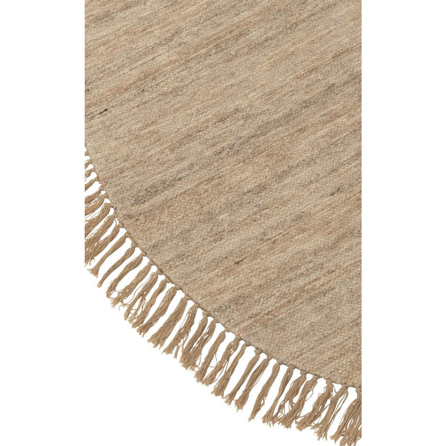 J-Line carpet Round + Fringes Two-tone - wool - beige - small