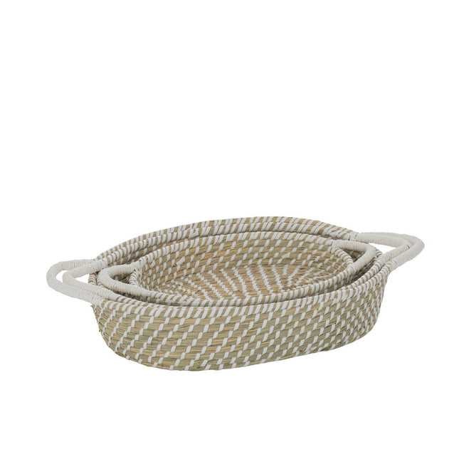 J-Line Set of 3 Basket Oval Handles Straw Natural/White