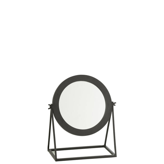 J-Line round mirror on base - Metal - black