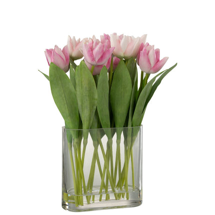 J-Line Tulips In Vase Oval Plastic Glass Pink