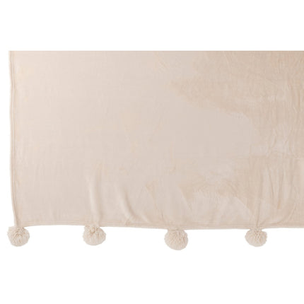 J-Line Plaid Pompom - polyester - light beige - 170 x 130 cm