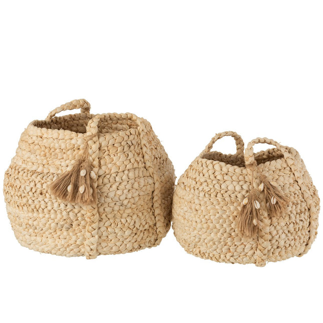 J-Line set of 2 Baskets Braided Tassels - jute - natural