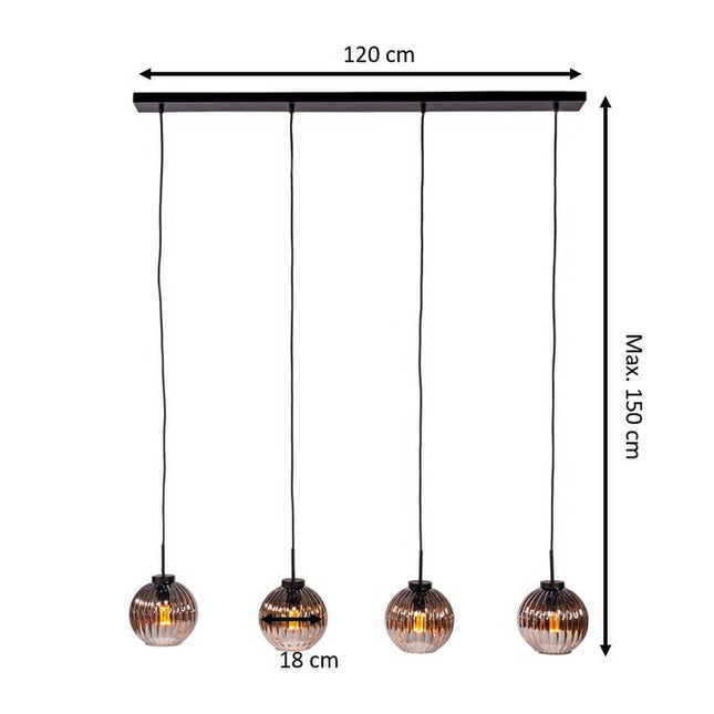 Hanging lamp, 4-light, H340 smoke glass