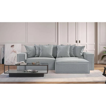 Van Morris L-shaped sofa L/R, concrete gray, exclusive corduroy from the Belgian company BRUTEX