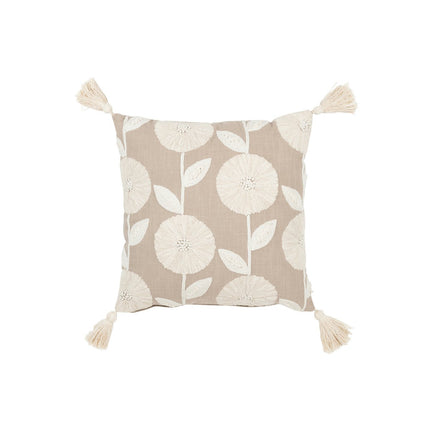 J-Line Cushion Flowers/Leaves - cotton - taupe/beige