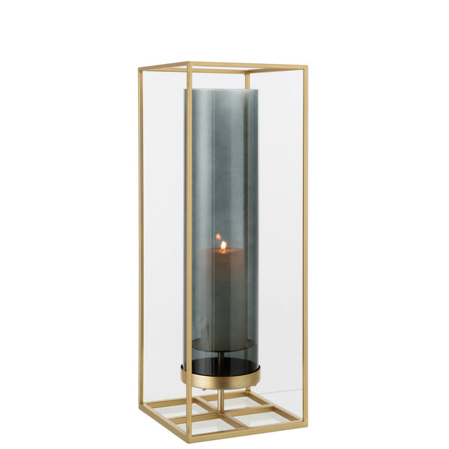 J-Line lantern Rectangle High - candle holder - metal/glass - gold