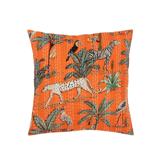J-Line Cushion Exotic Animals/Plants Sutures Cotton Orange