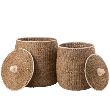 J-Line set of 2 baskets + lid - cardboard/wicker - brown