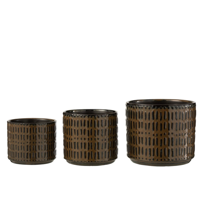 J-Line flower pot Stripe - ceramic - black/brown - large - Ø 17.00 cm