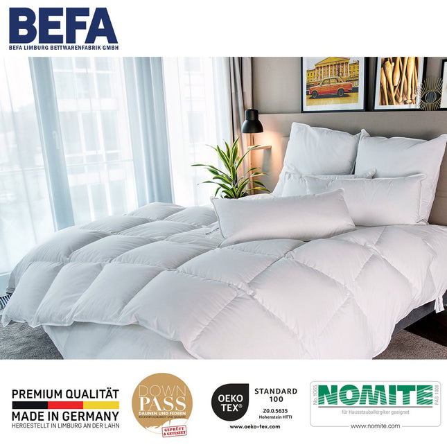 Down duvet Made in Germany from 90% down and 10% feathers, for all seasons, suitable for allergy sufferers (nomite), Oeko-Tex 100 class 1 certified, Downpass